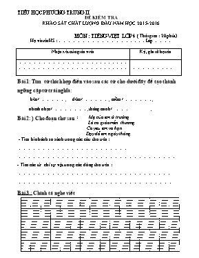 Đề kiểm tra chất lượng đầu năm môn Tiếng Việt Lớp 4 - Năm học 2015-2016 - Trường TH Phương Trung II